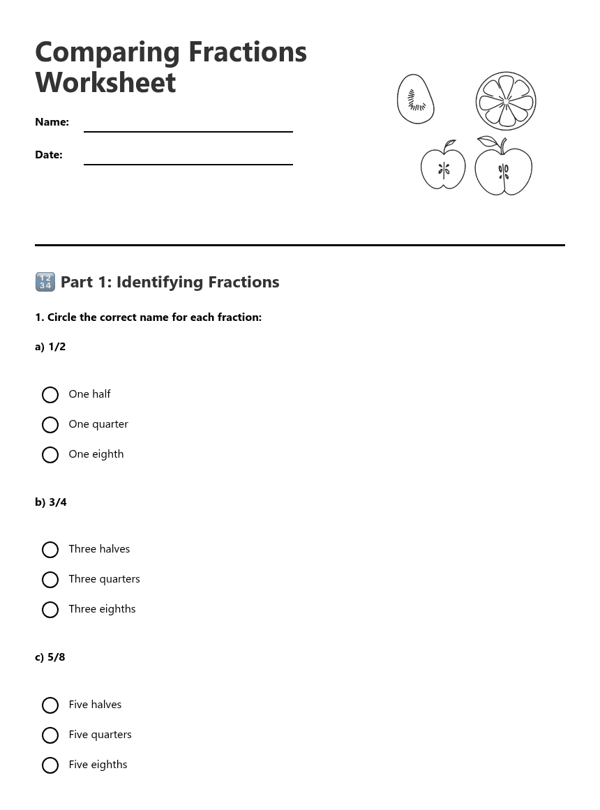 Comparing Fractions Worksheet worksheet preview