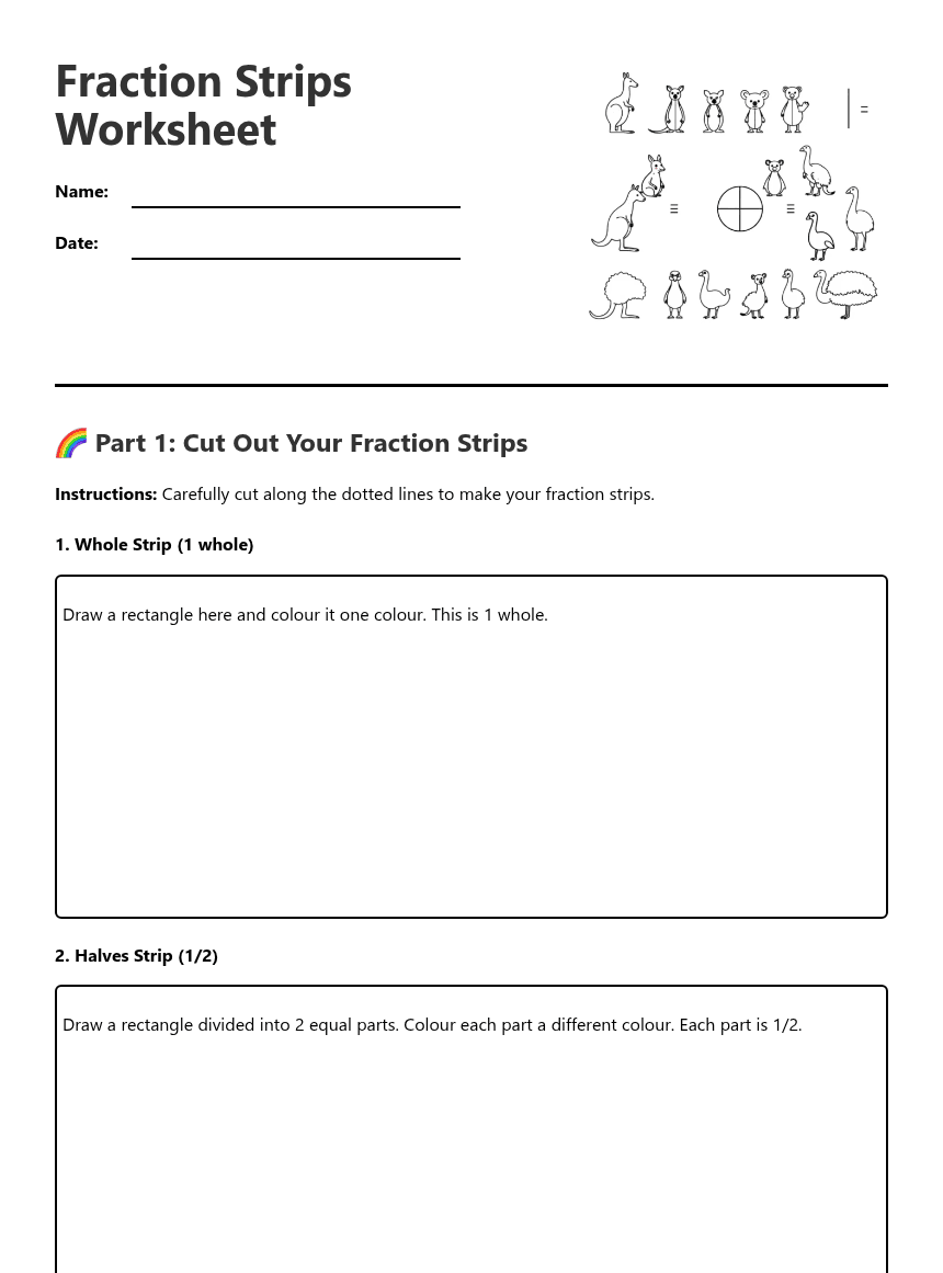 Fraction Strips Worksheet worksheet preview