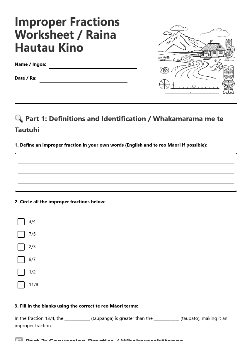 Improper Fractions Worksheet worksheet preview