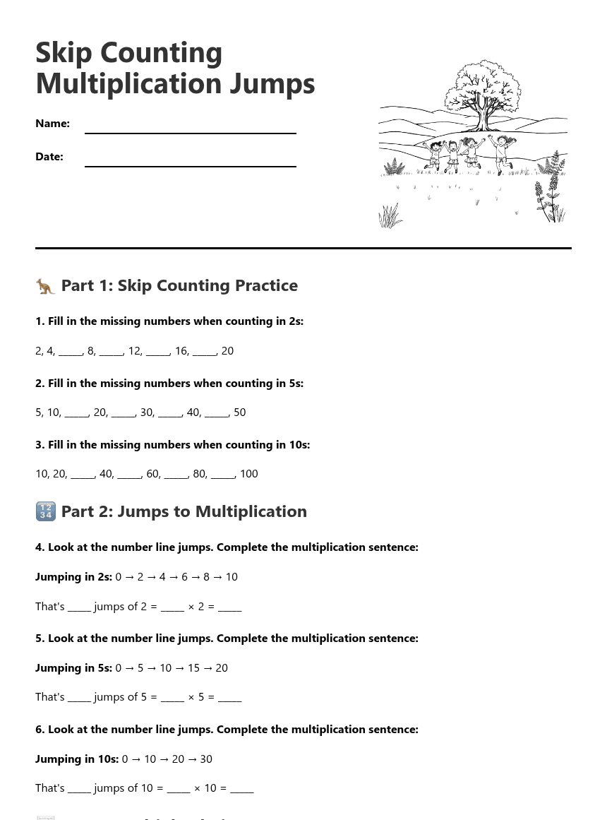 Skip Counting Multiplication Jumps worksheet preview