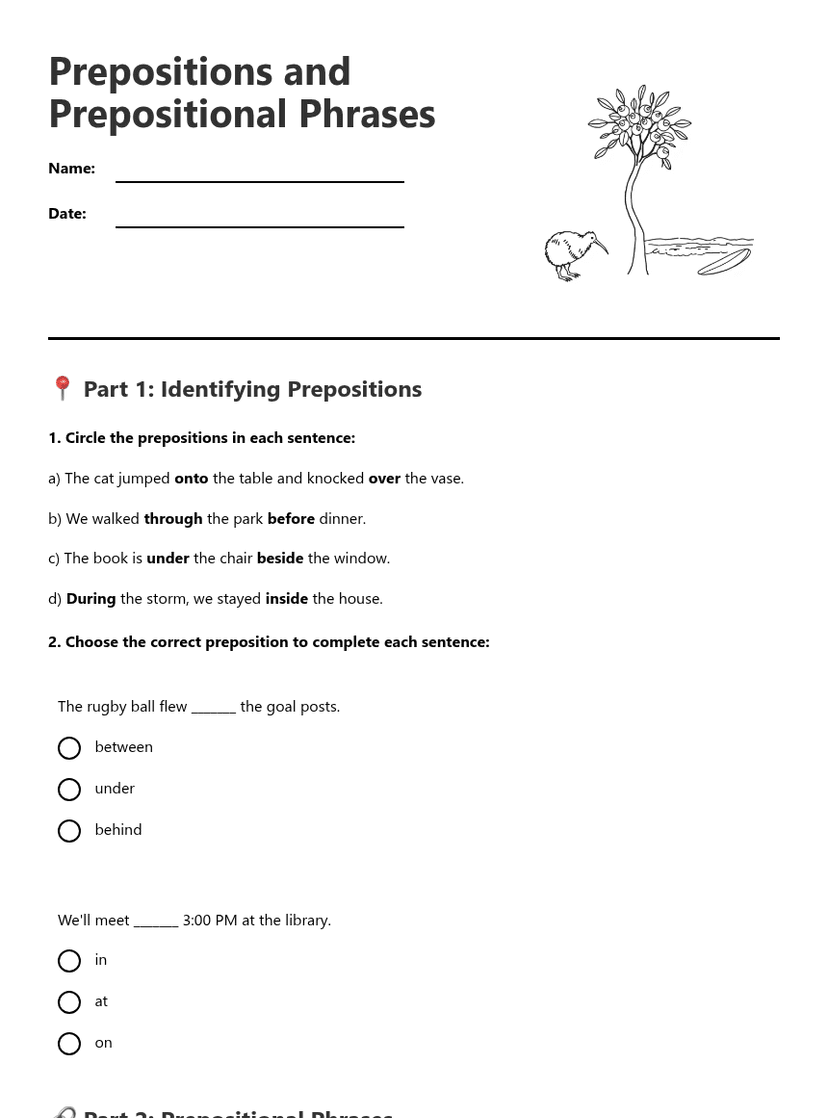 Prepositions and Prepositional Phrases