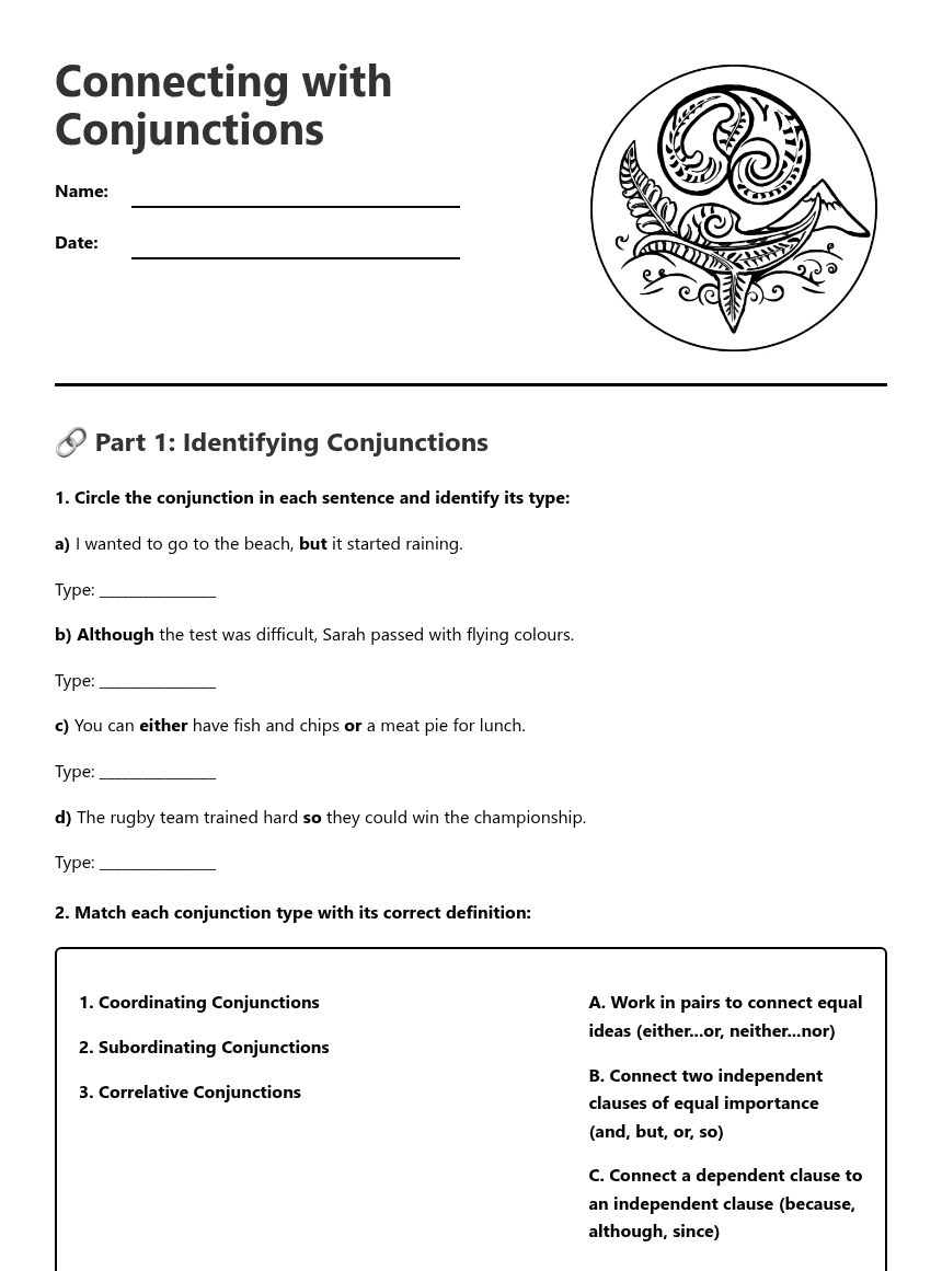 Connecting with Conjunctions worksheet preview