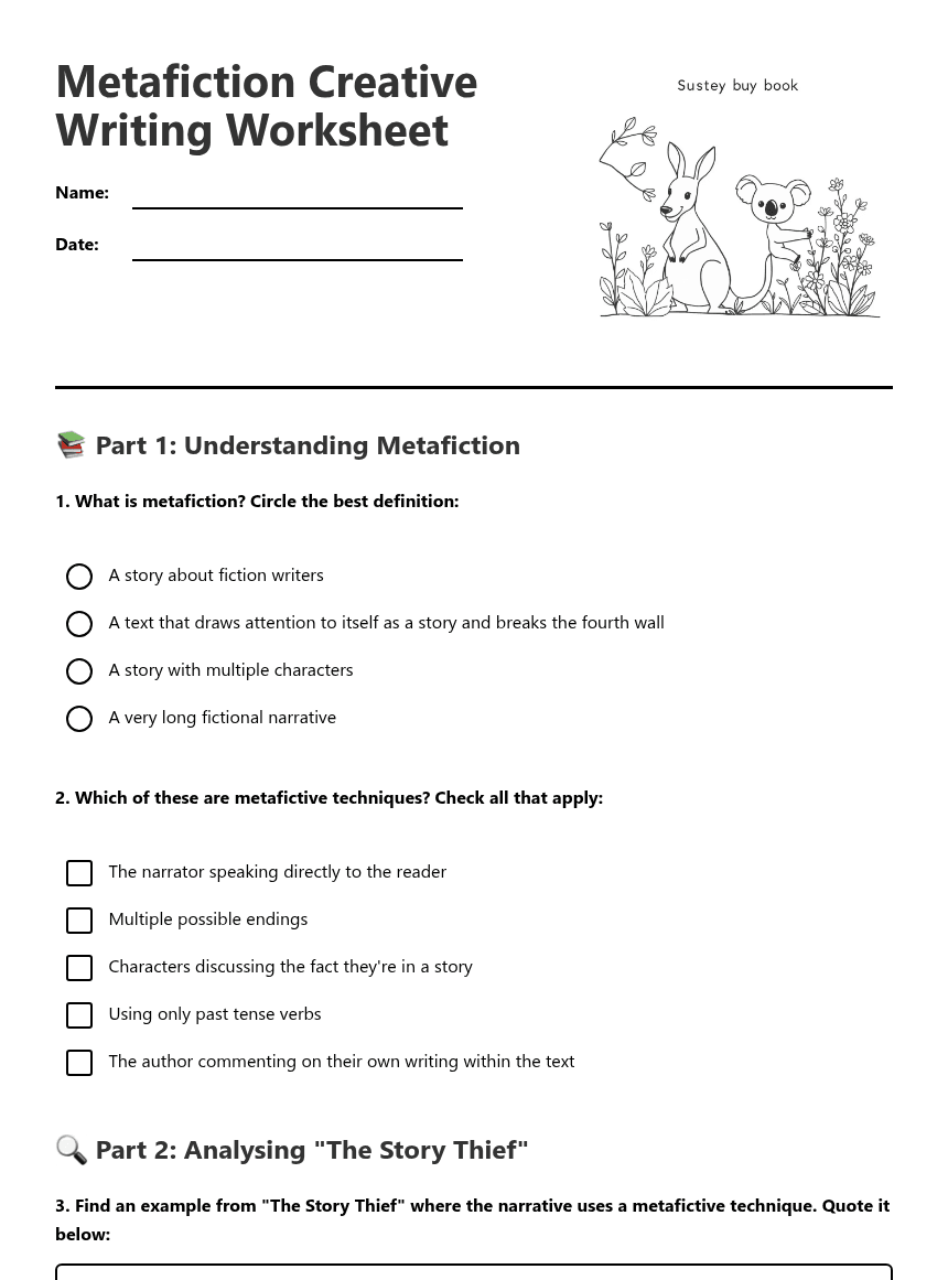 Metafiction Creative Writing Worksheet worksheet preview