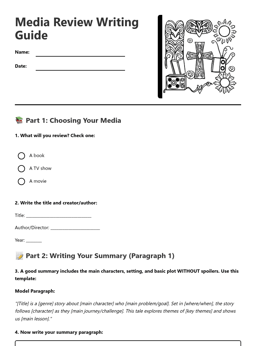 Media Review Writing Guide worksheet preview