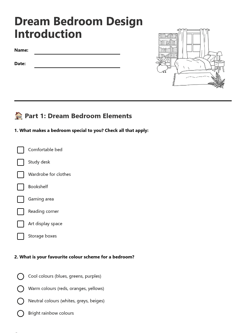 Dream Bedroom Design Introduction worksheet preview