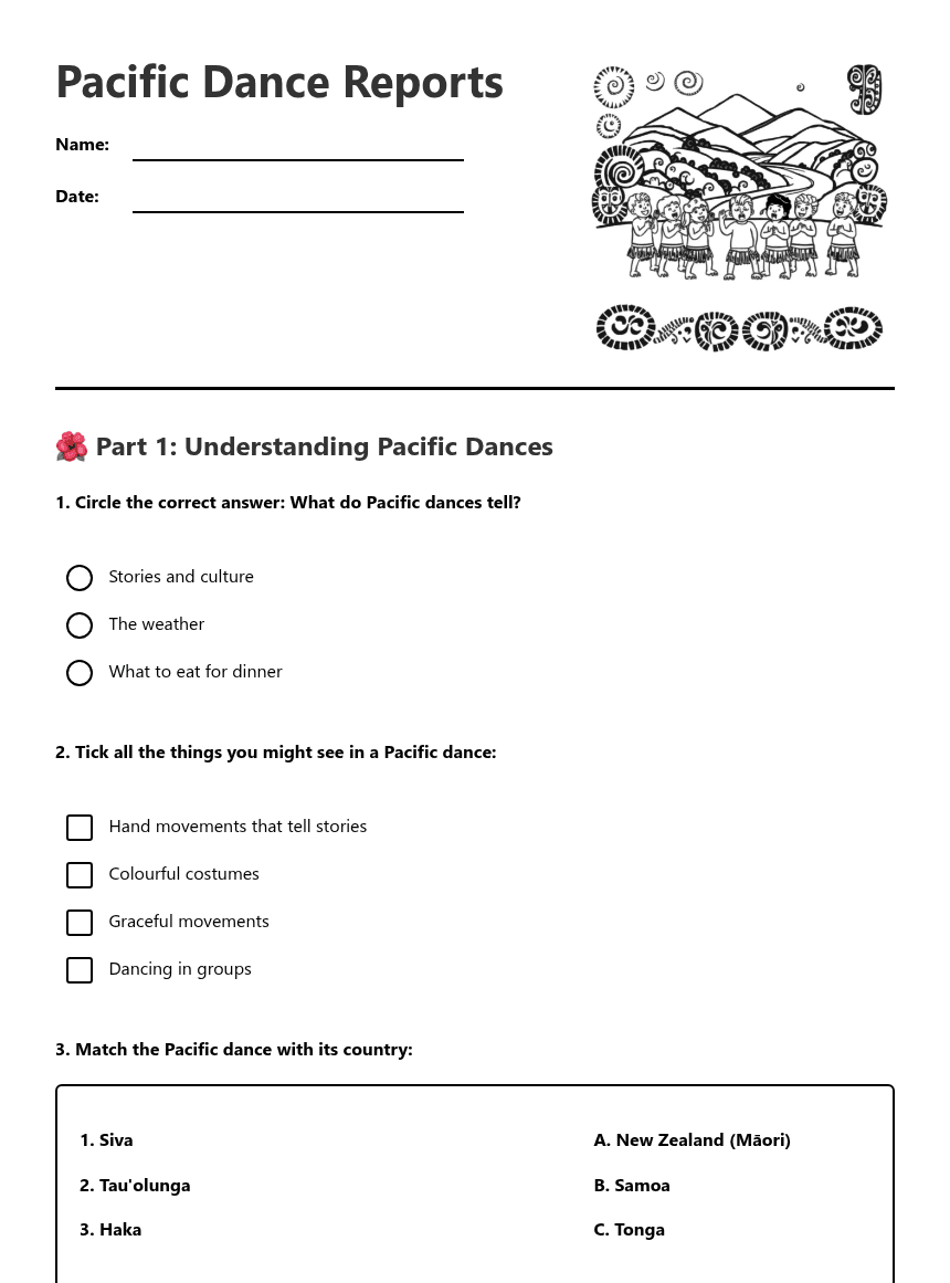 Pacific Dance Reports worksheet preview