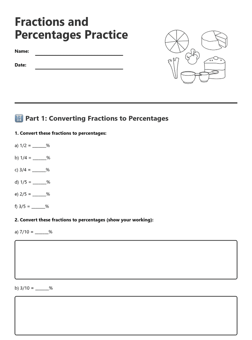 Fractions and Percentages Practice