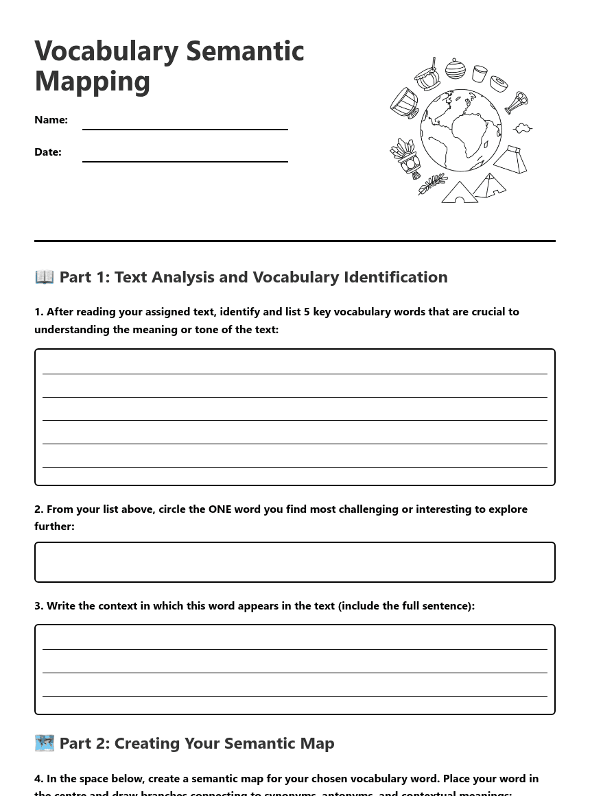 Vocabulary Semantic Mapping worksheet preview