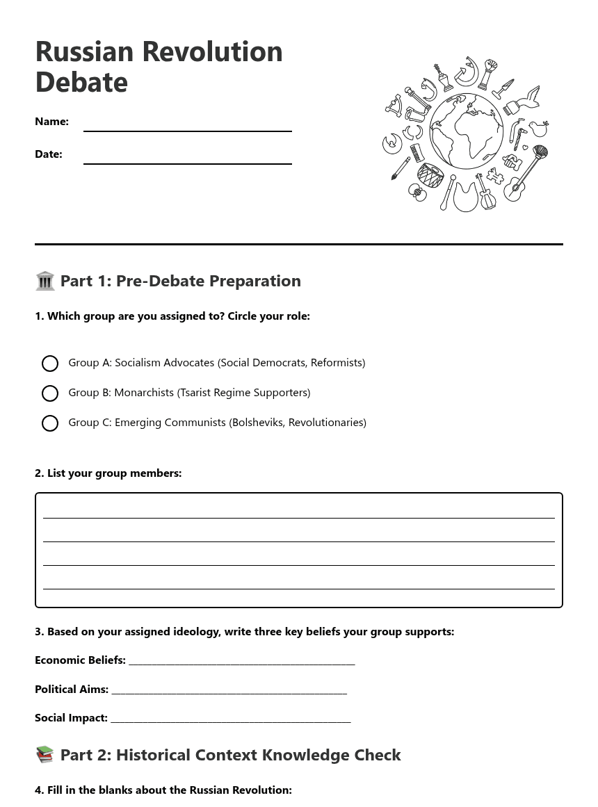 Russian Revolution Debate worksheet preview