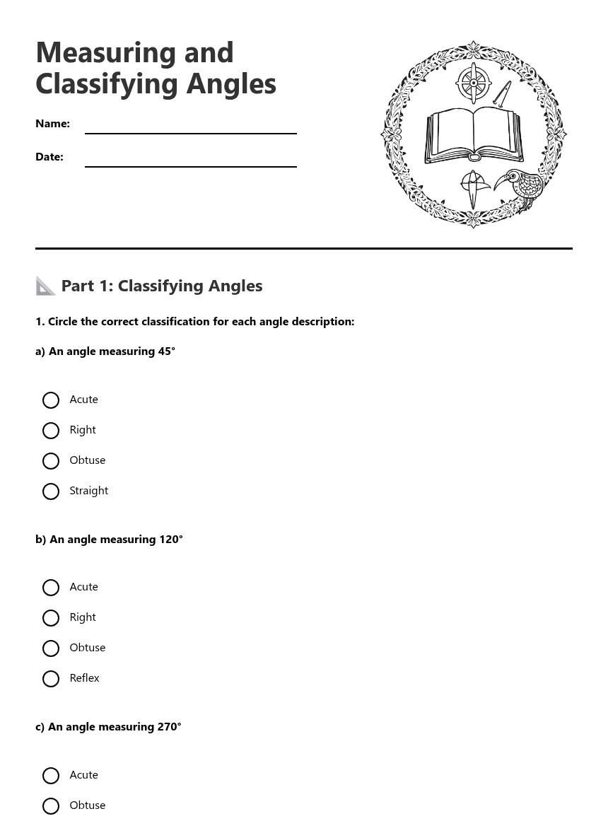 Measuring and Classifying Angles worksheet preview