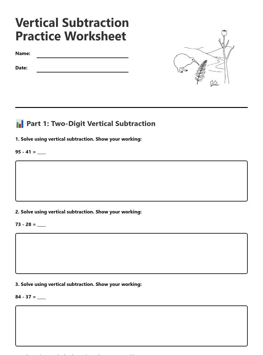 Vertical Subtraction Practice Worksheet worksheet preview