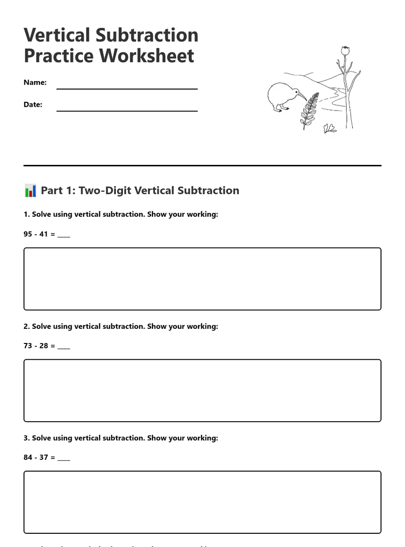 Vertical Subtraction Practice Worksheet