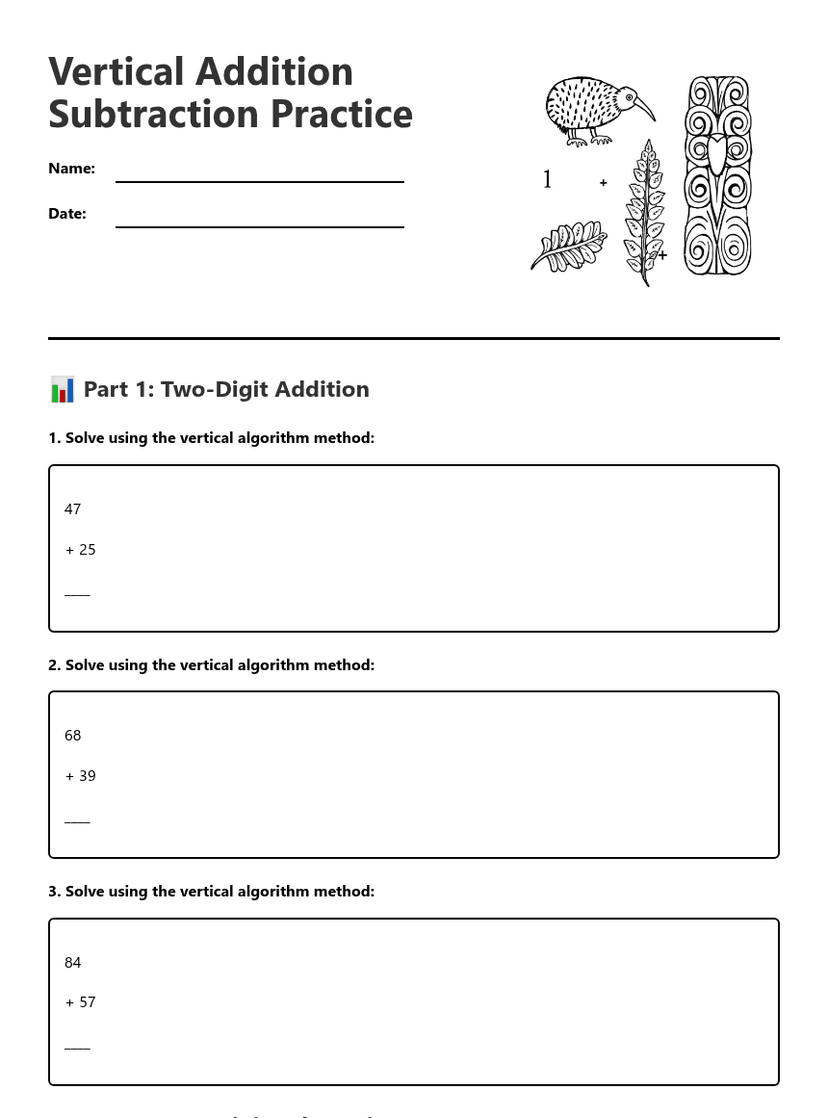 Vertical Addition Subtraction Practice