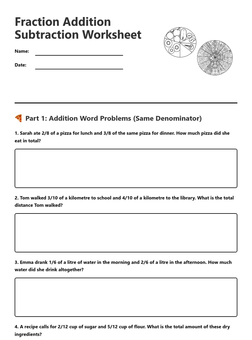 Fraction Addition Subtraction Worksheet
