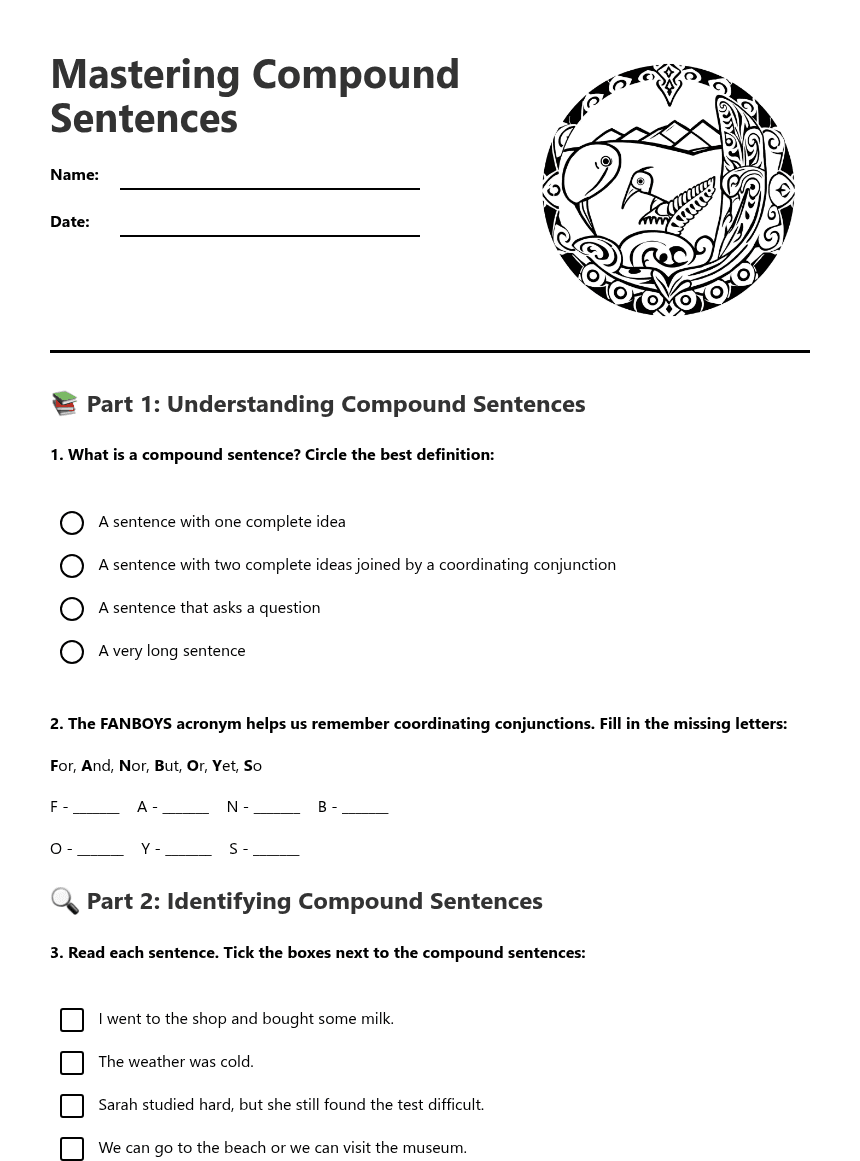Mastering Compound Sentences worksheet preview