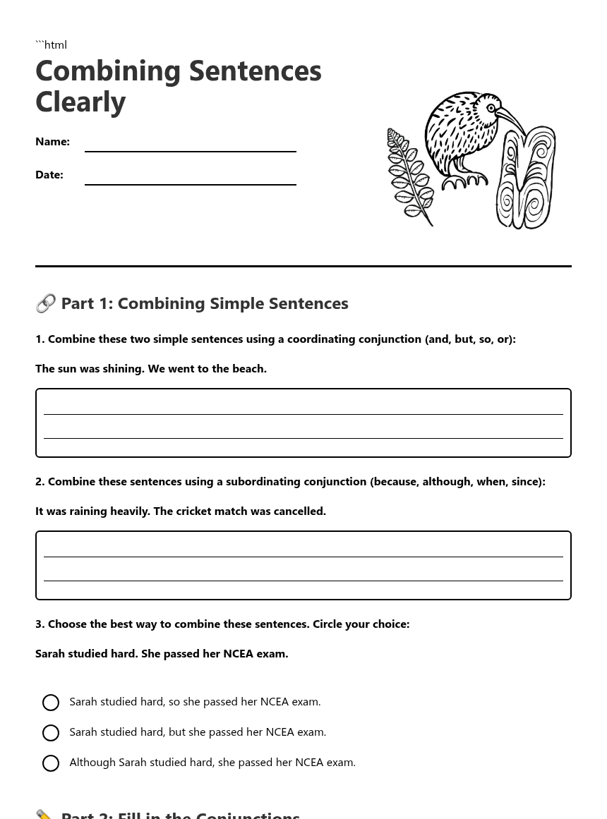 Combining Sentences Clearly worksheet preview
