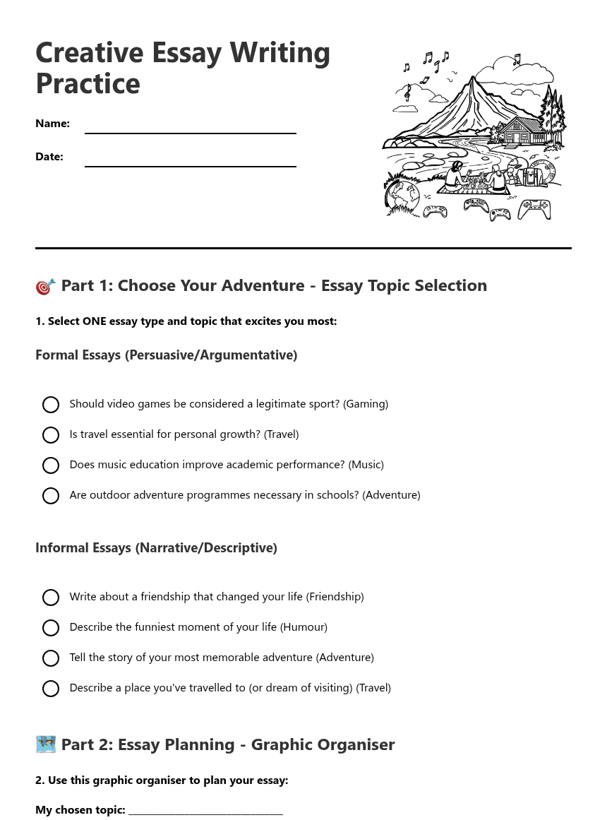 Creative Essay Writing Practice worksheet preview
