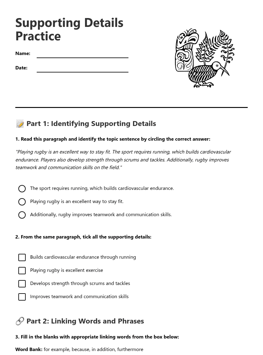 Supporting Details Practice worksheet preview