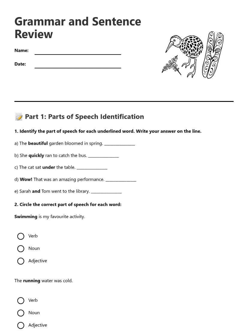 Grammar and Sentence Review