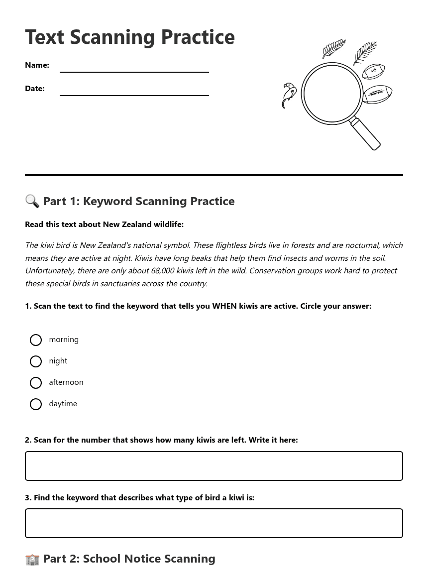 Text Scanning Practice worksheet preview