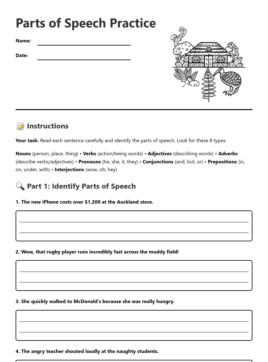 Parts of Speech Practice worksheet preview