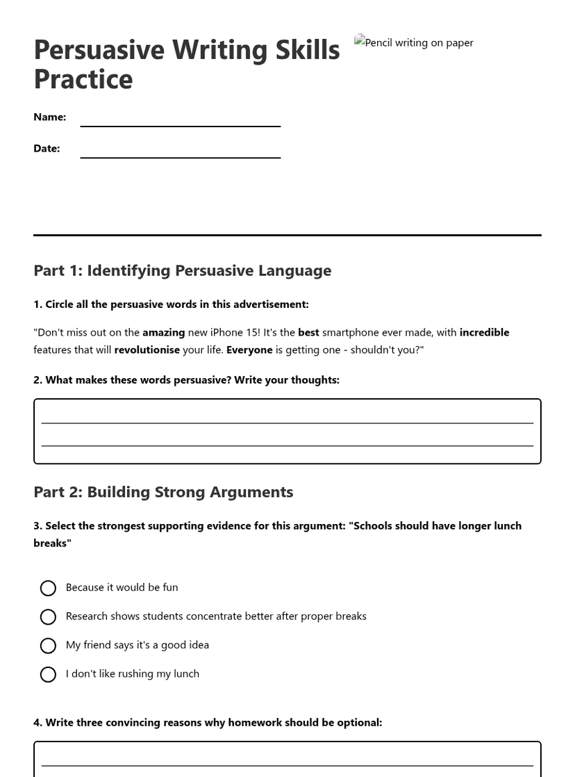 Persuasive Writing Skills Practice