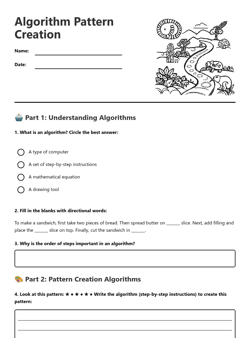 Algorithm Pattern Creation worksheet preview