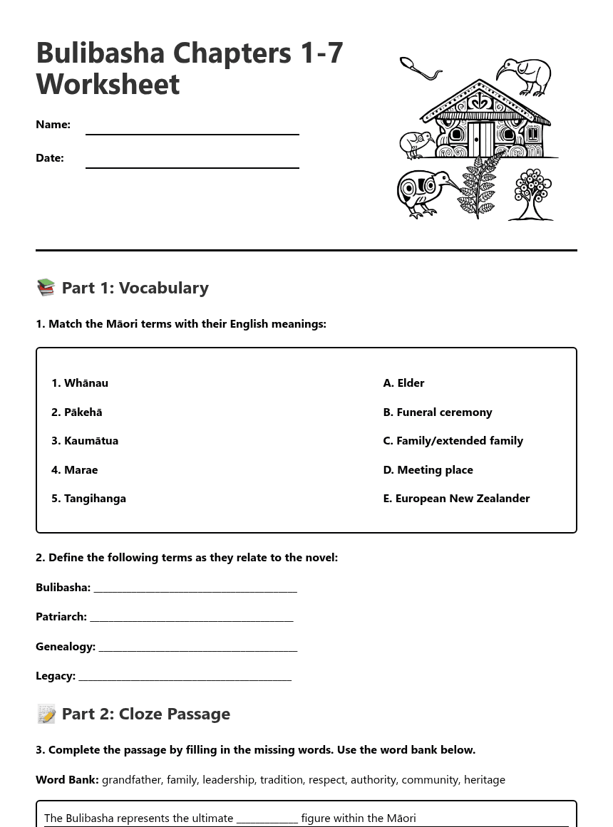 Bulibasha Chapters 1-7 Worksheet worksheet preview