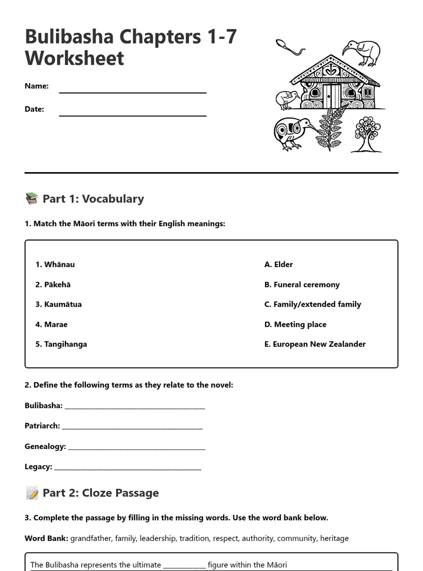 Bulibasha Chapters 1-7 Worksheet