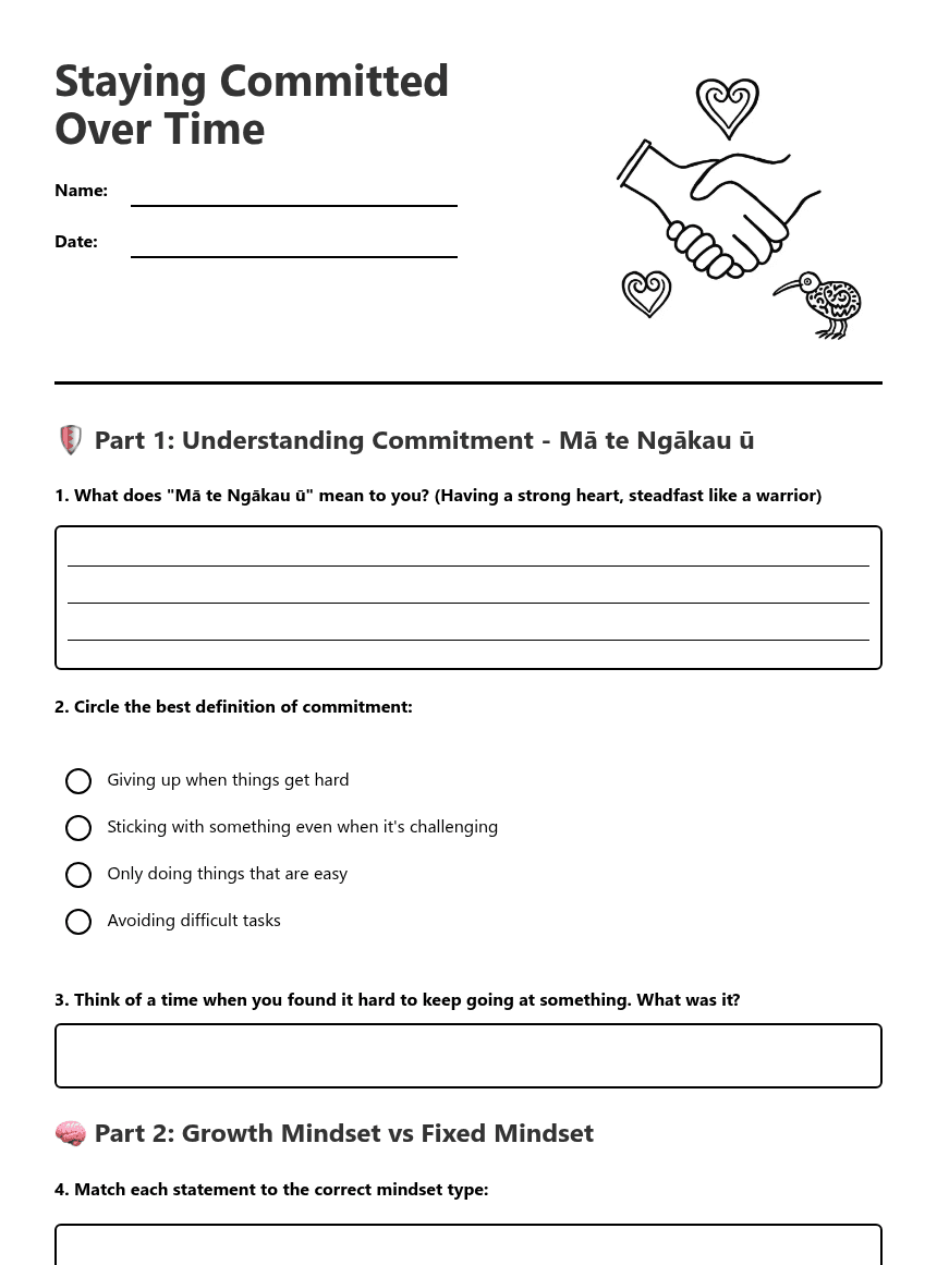 Staying Committed Over Time worksheet preview