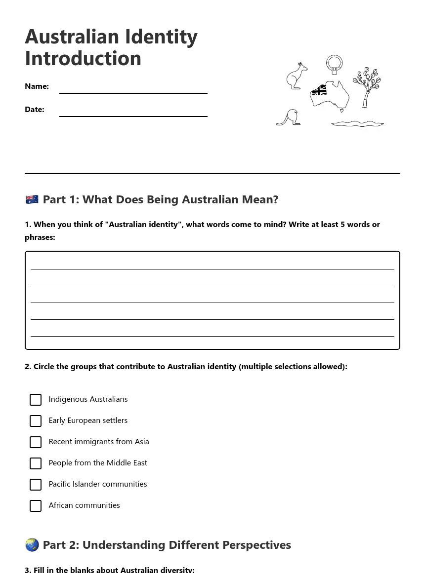 Australian Identity Introduction worksheet preview
