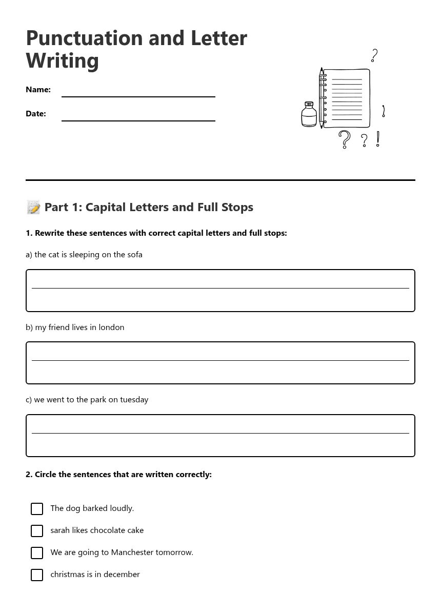 Punctuation and Letter Writing worksheet preview