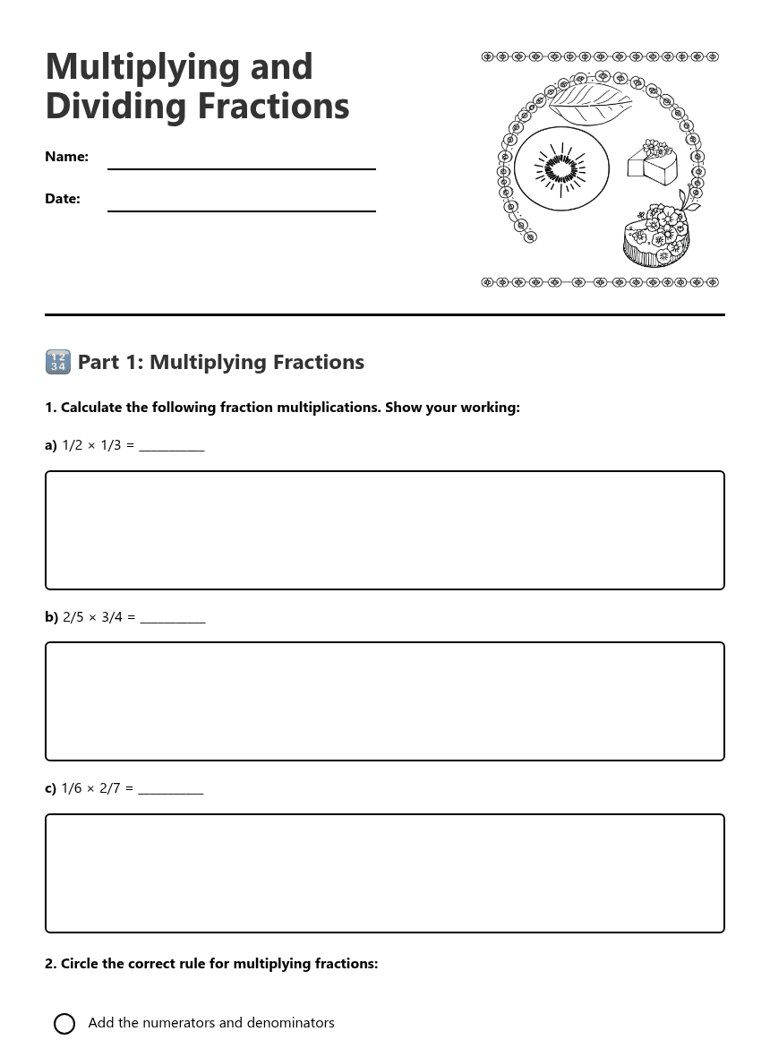 Multiplying and Dividing Fractions worksheet preview