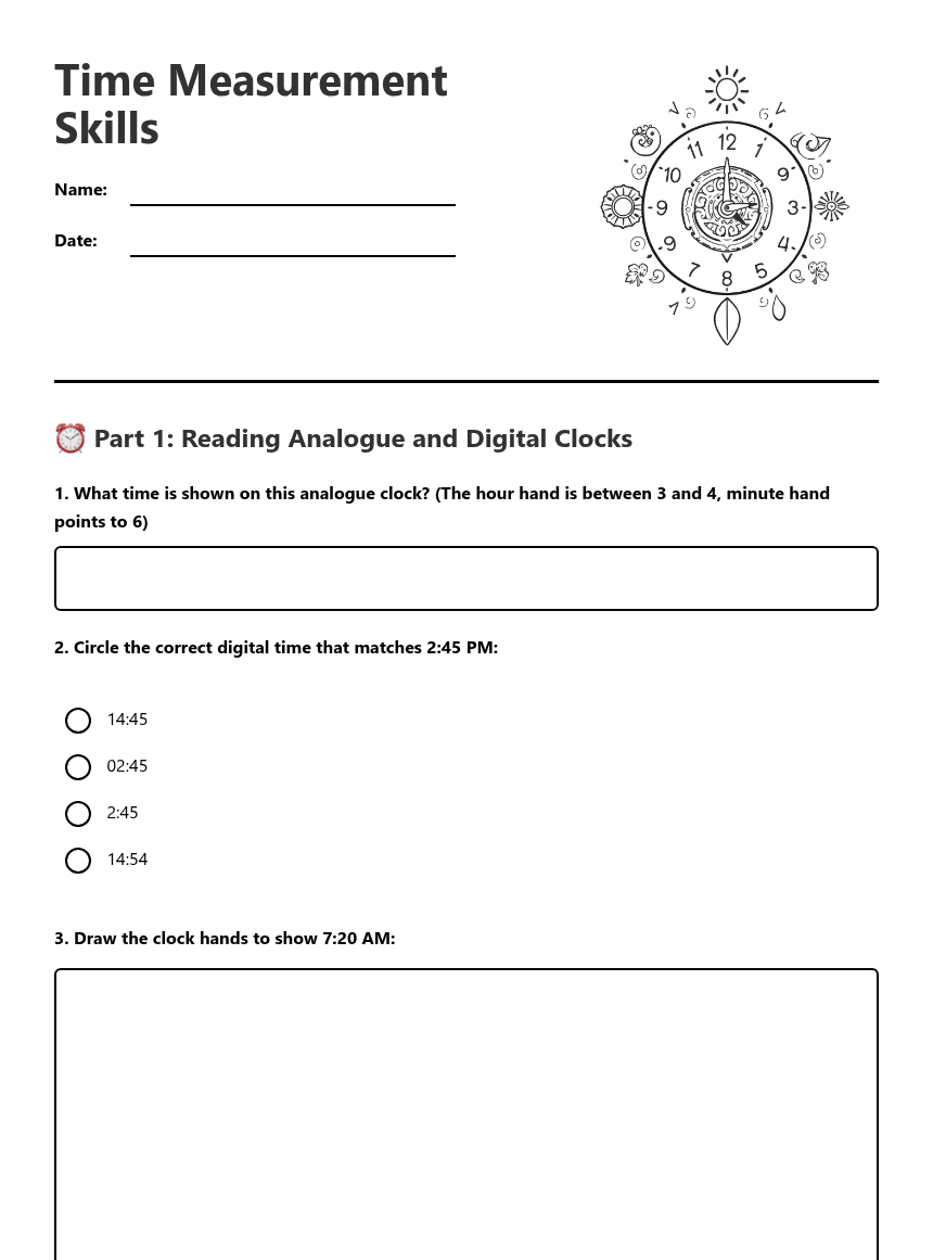 Time Measurement Skills worksheet preview