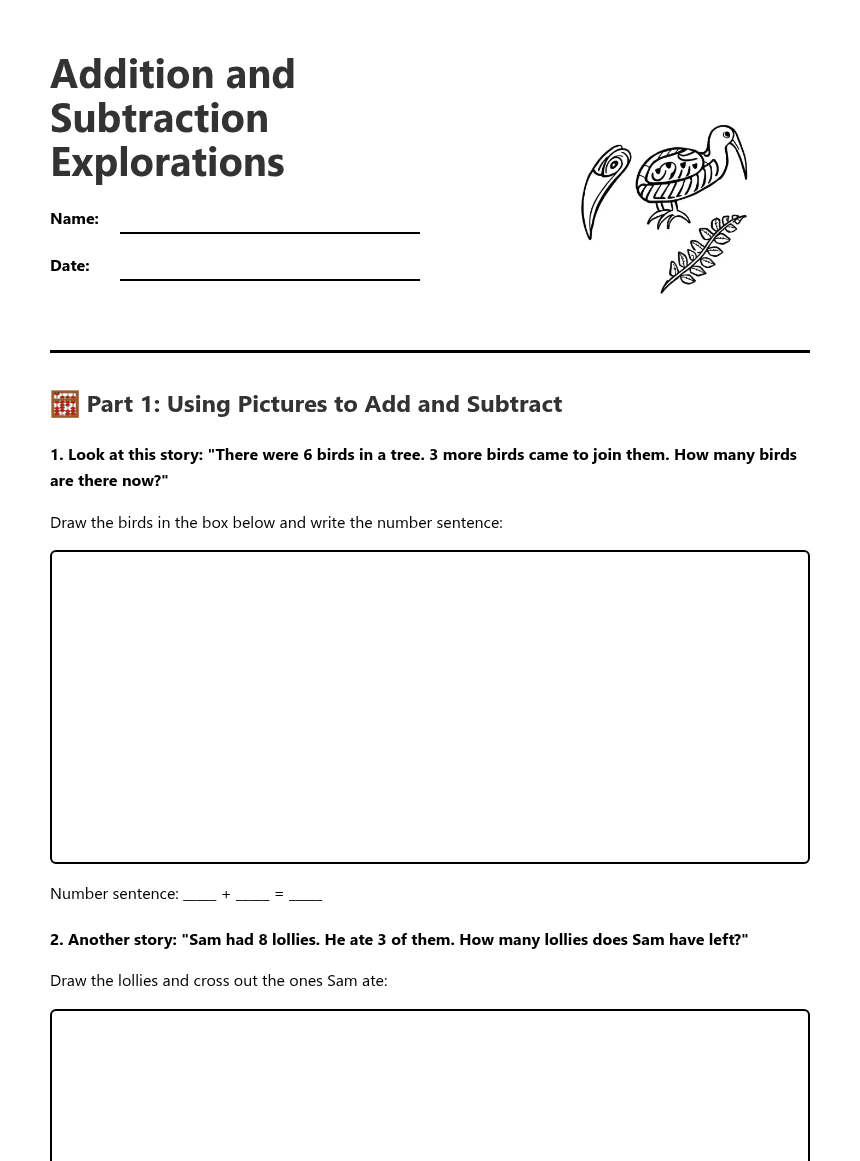 Addition and Subtraction Explorations worksheet preview