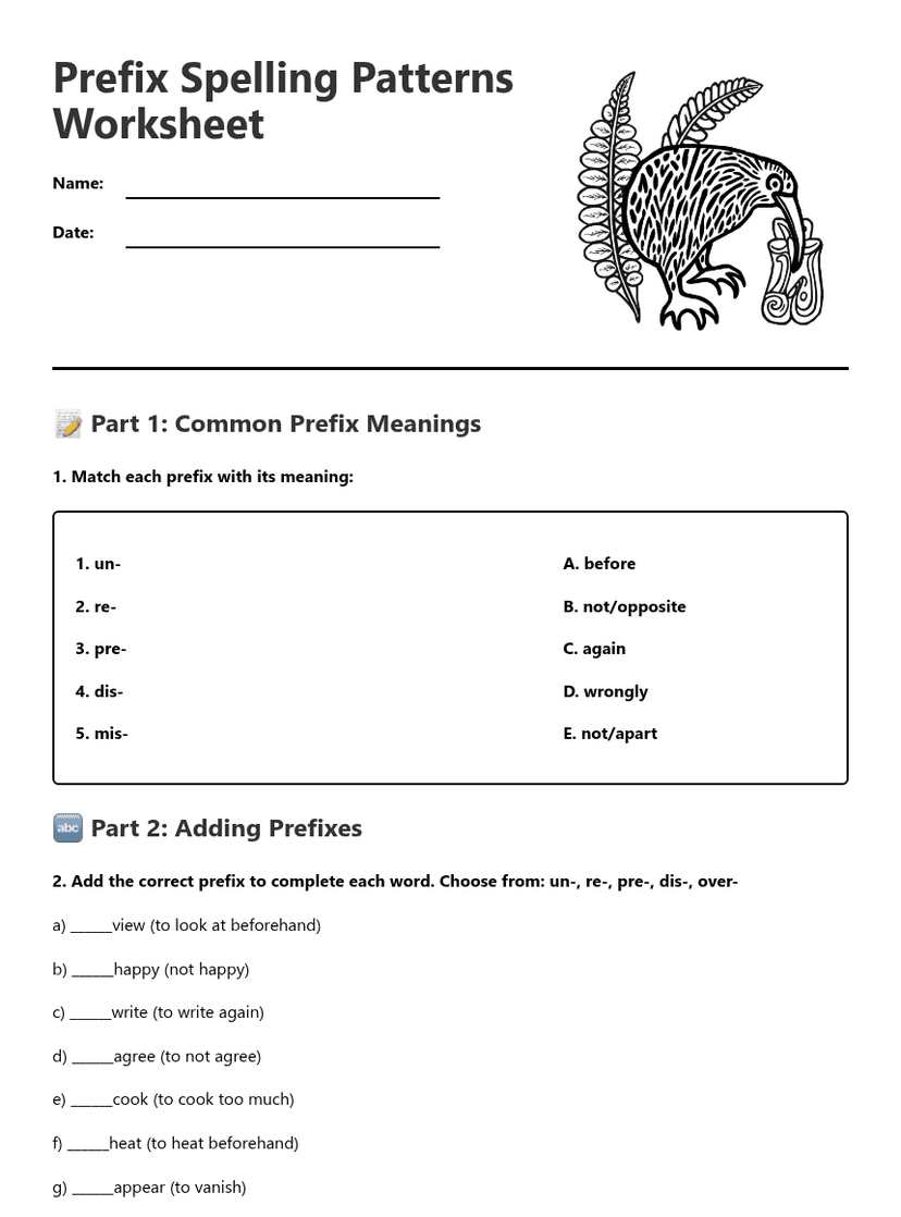 Prefix Spelling Patterns Worksheet