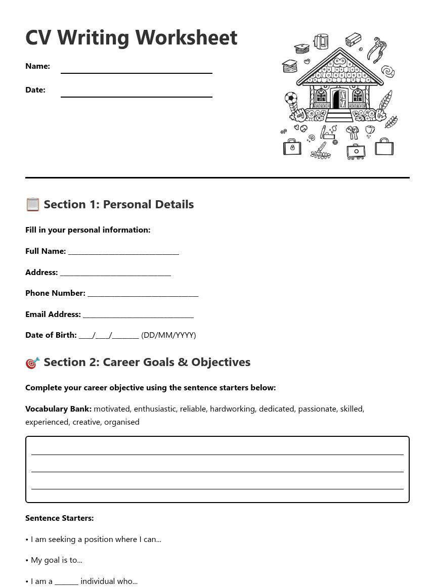 CV Writing Worksheet worksheet preview