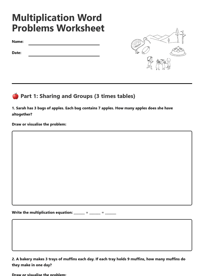 Multiplication Word Problems Worksheet