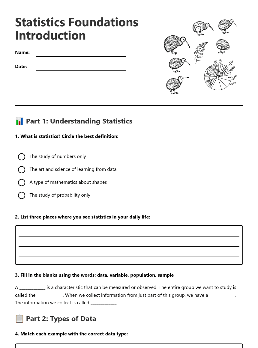 Statistics Foundations Introduction worksheet preview