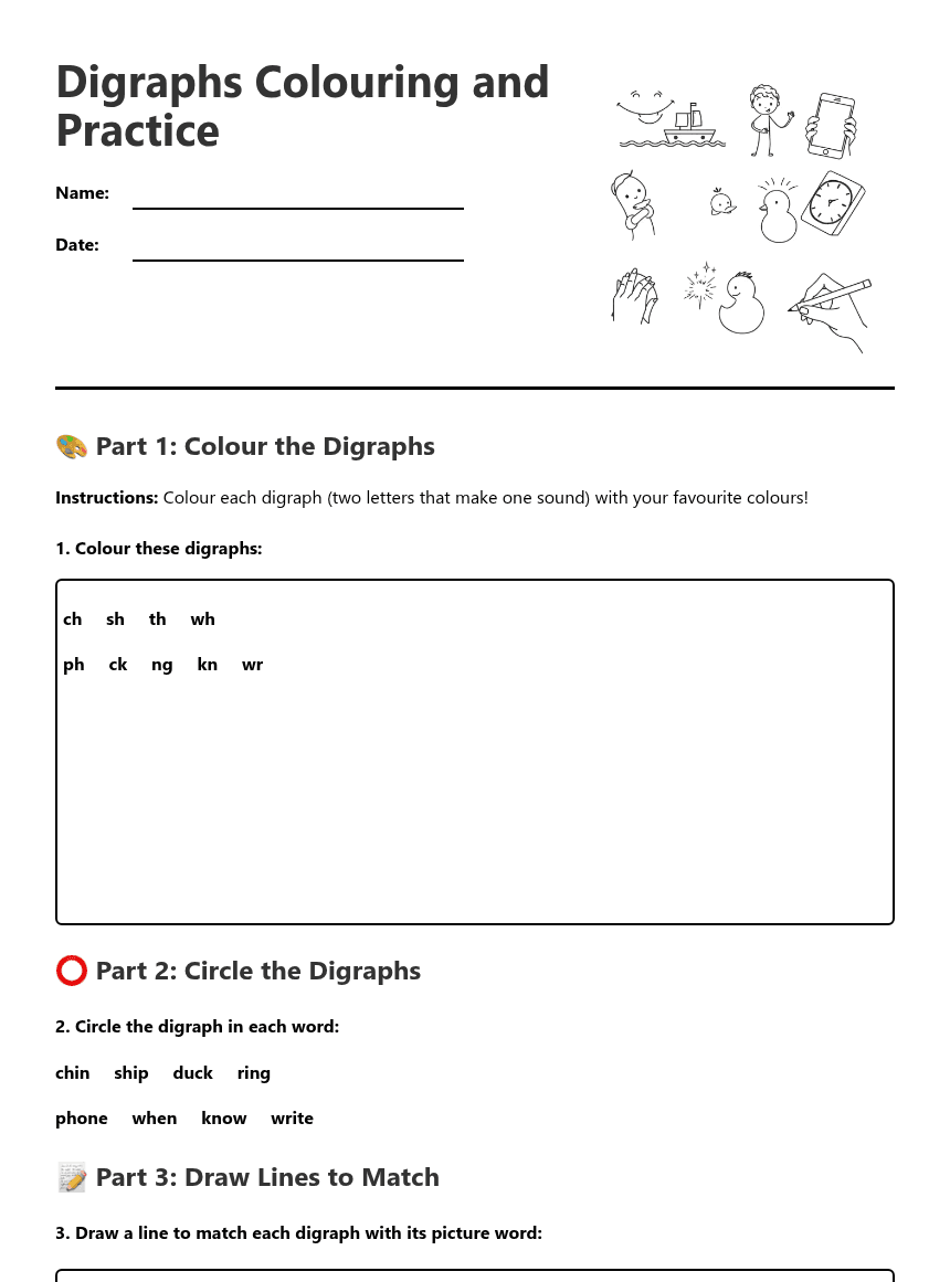 Digraphs Coloring and Practice worksheet preview