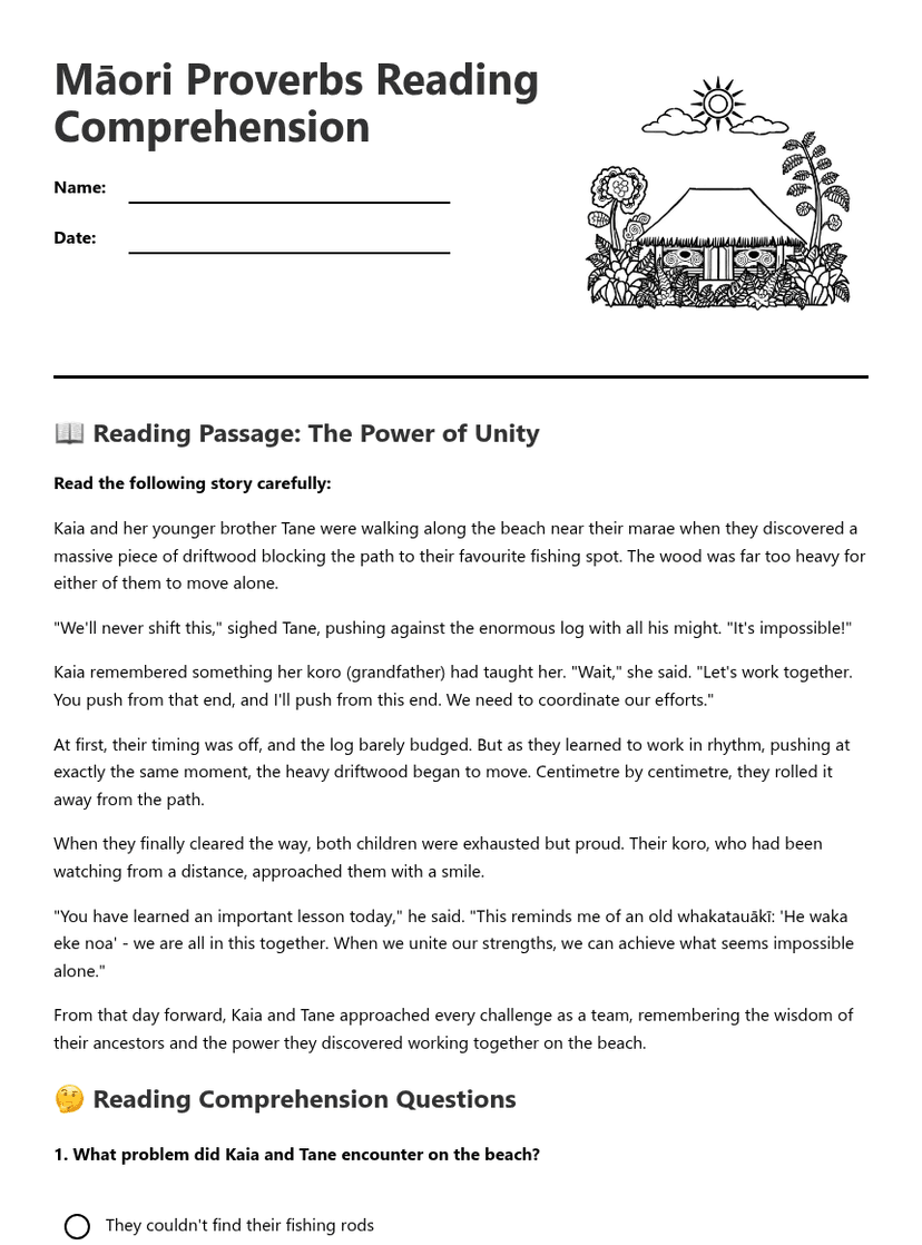 Māori Proverbs Reading Comprehension