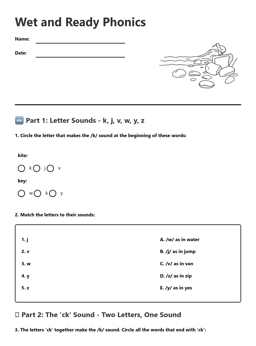 Wet and Ready Phonics worksheet preview