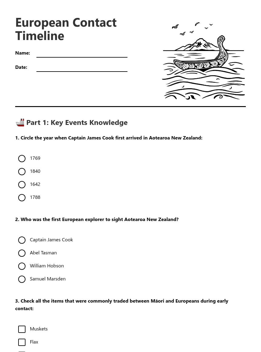 European Contact Timeline worksheet preview