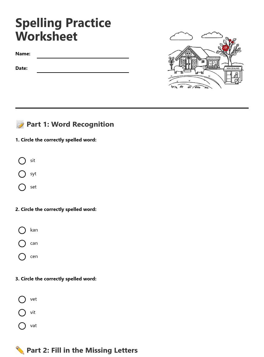 Spelling Practice Worksheet worksheet preview