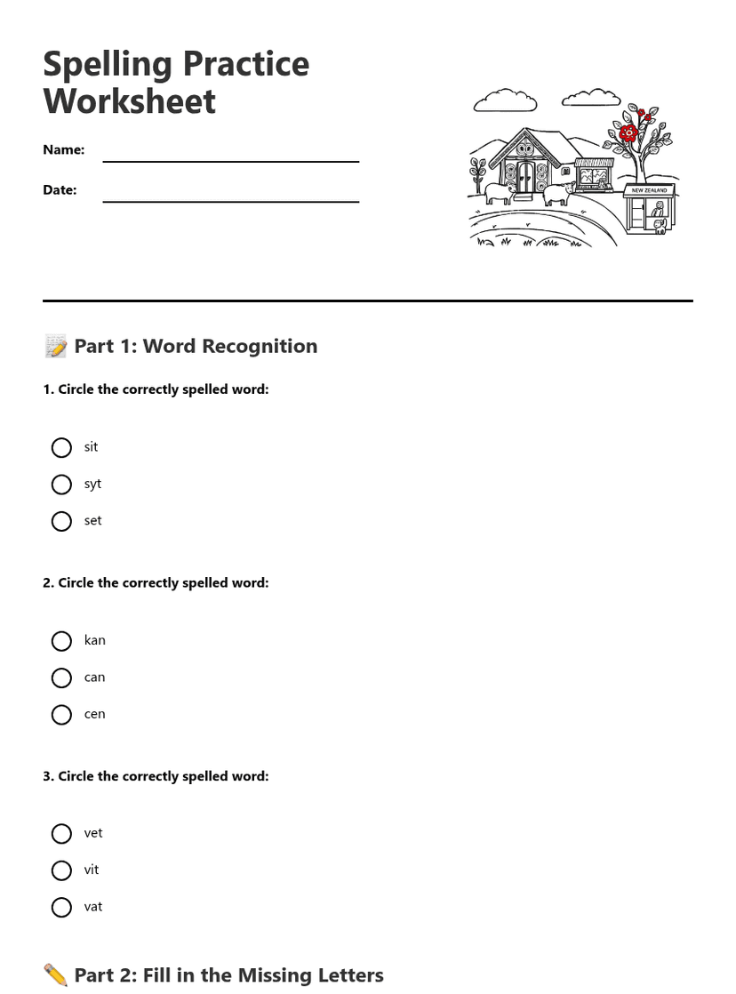 Spelling Practice Worksheet