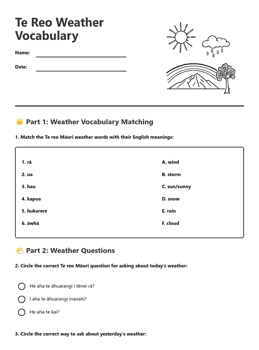 Te Reo Weather Vocabulary
