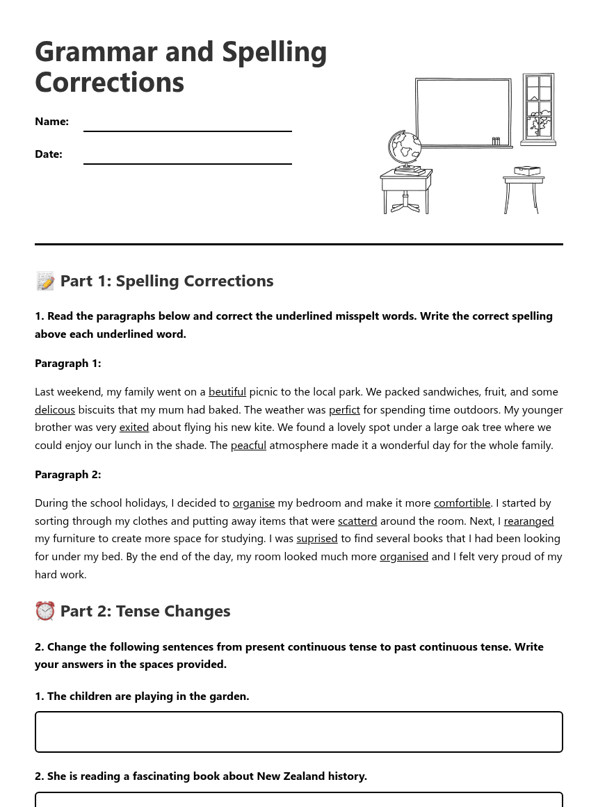 Grammar and Spelling Corrections worksheet preview