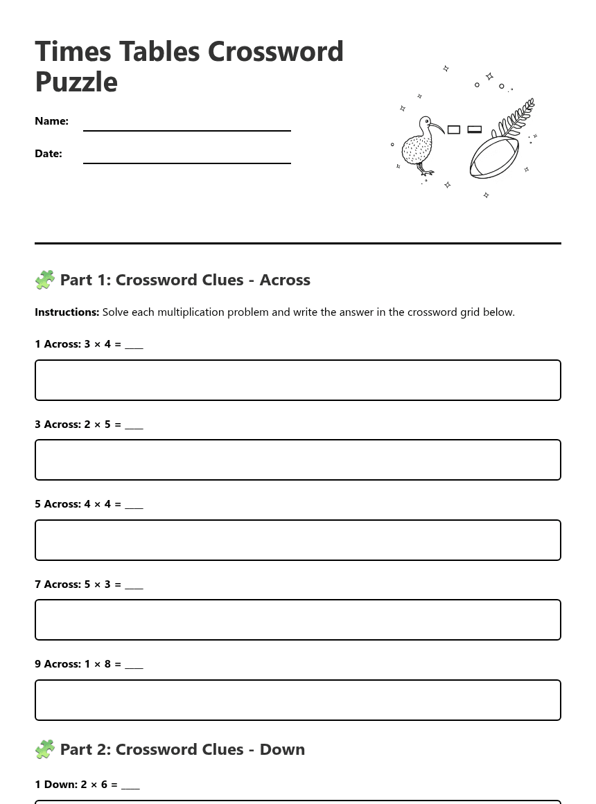 Times Tables Crossword Puzzle worksheet preview