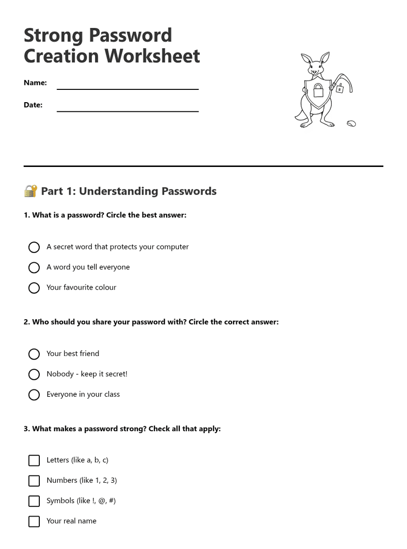 Strong Password Creation Worksheet