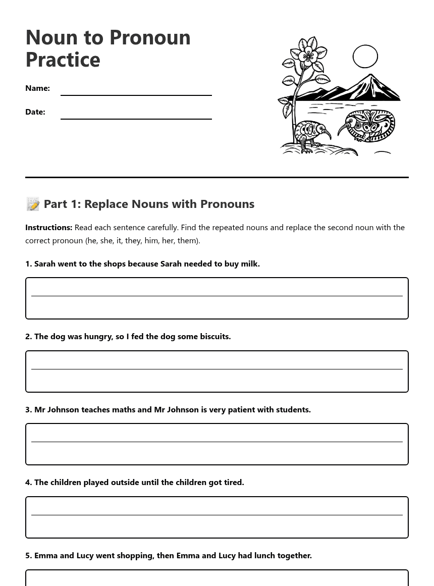 Noun to Pronoun Practice worksheet preview